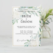 Gouden Rand Bloemen Groen Bruiloft Uitnodiging (Staand voorkant)