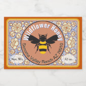 Gouden Rand Bloemen Honing Jar Label Voedselcontainer Etiket (Enkel label)