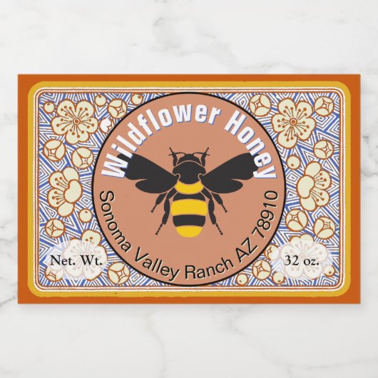 Gouden Rand Bloemen Honing Jar Label Voedselcontainer Etiket (Enkel label)