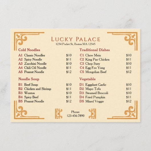 Gouden rand Chinees restaurant plat menu (Voorkant)
