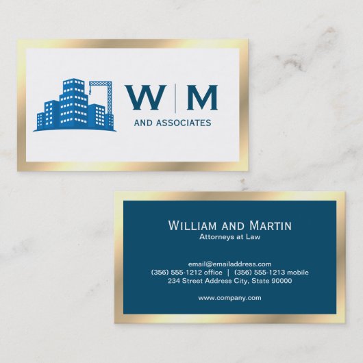 Gouden rand constructie monogram visitekaartje (Voorkant / Achterkant)