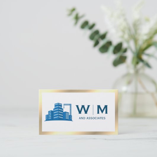 Gouden rand constructie monogram visitekaartje (Staand voorkant)