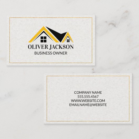 Gouden rand | Dakpictogram | Papiertextuur Visitekaartje (Voorkant / Achterkant)