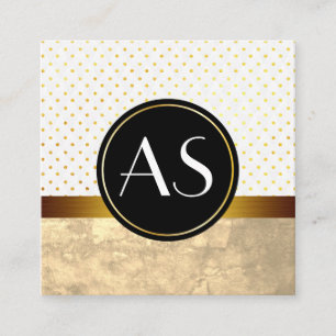 Gouden rand en polka stippen / Klassiek monogram Vierkante Visitekaartje