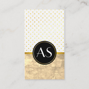 Gouden rand en polka stippen / Klassiek monogram Visitekaartje