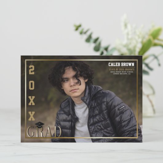 Gouden rand Graduatie aankondiging foto (Staand voorkant)