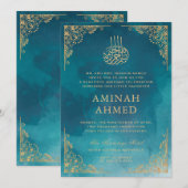 Gouden Rand  Groene Islamitische Aqiqa Aqeeqa Baby Kaart (Voorkant / Achterkant)