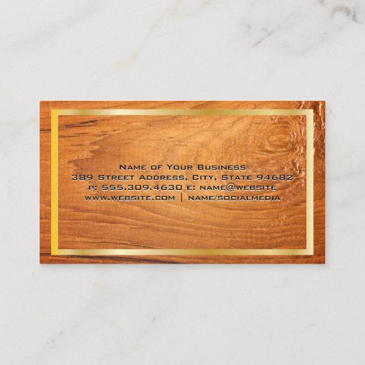 Gouden rand | Houtnerf achtergrond Visitekaartje (Achterkant)