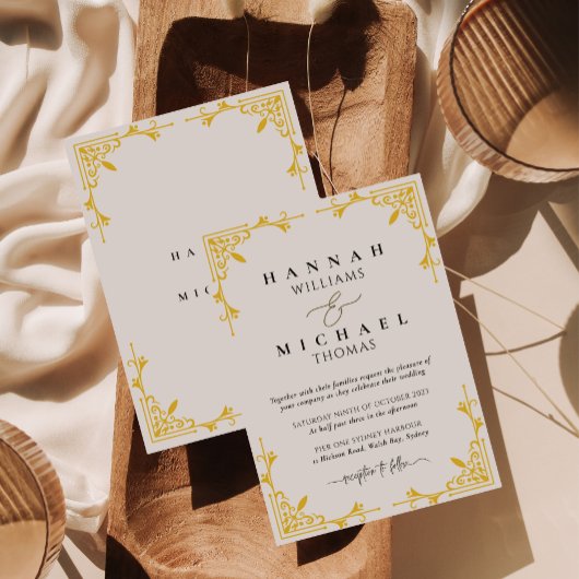 Gouden rand klassieke monogram bruiloft uitnodigin kaart