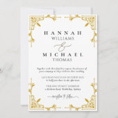 Gouden rand klassieke monogram bruiloft uitnodigin kaart (Voorkant)