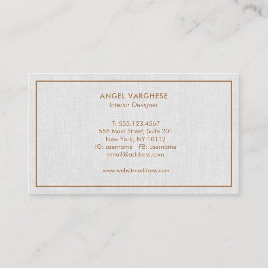 Gouden Rand Licht Grijs Linnen Professional Visitekaartje (Achterkant)