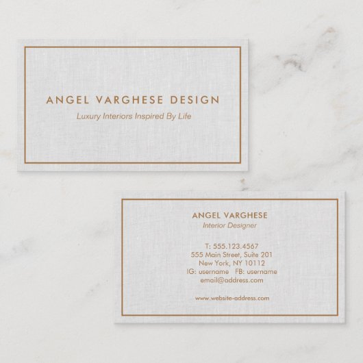 Gouden Rand Licht Grijs Linnen Professional Visitekaartje (Voorkant / Achterkant)
