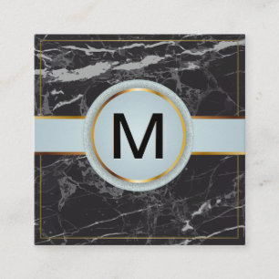 Gouden rand luxe monogram zwart marmer vierkante visitekaartje