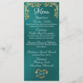 Gouden rand op een turquoise trouwmenu menu (Voorkant)