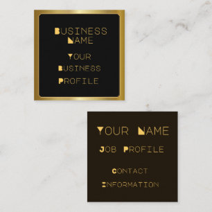 Gouden rand op zwart en trendy lettertype visiteka vierkante visitekaartje