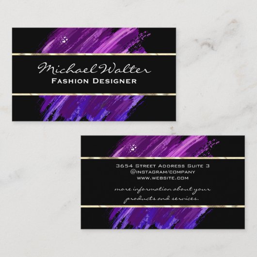 Gouden rand | Paarse penseelstreek Visitekaartje (Voorkant / Achterkant)