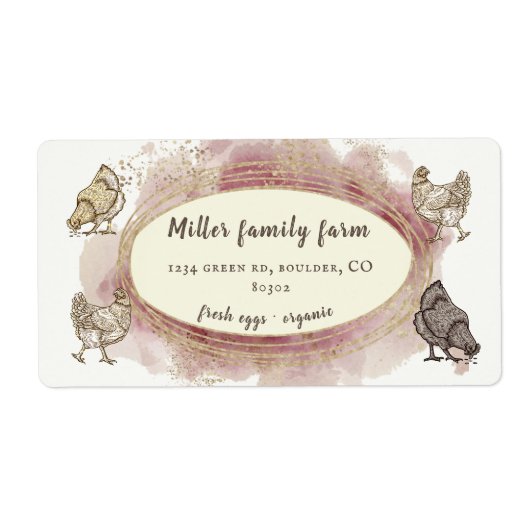 gouden rand roze modern eierkartonetiket etiket (Voorkant)