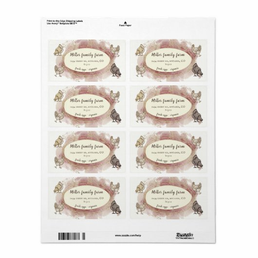 gouden rand roze modern eierkartonetiket etiket (Full Sheet)