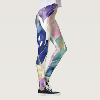 Gouden rand tropische bladeren in levendige harmon leggings