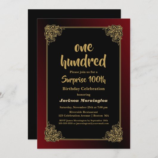 Gouden rand verrassing 100ste verjaardag kaart (Voorkant / Achterkant)