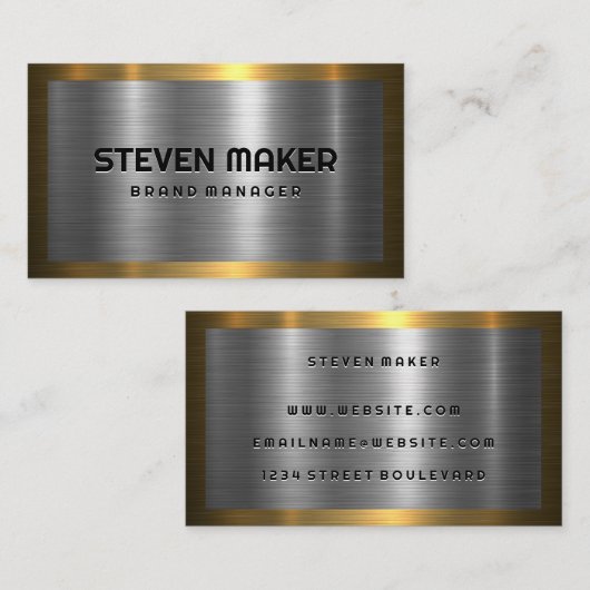 Gouden rand | Zilveren metalen achtergrond Visitekaartje (Voorkant / Achterkant)