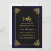 Gouden Rand Zwart 60e Verjaardagsfeestje Kaart (Voorkant)