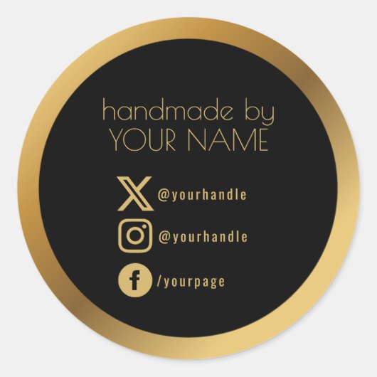 Gouden rand, zwart bedank verpakkingsmateriaal ronde sticker (Voorkant)