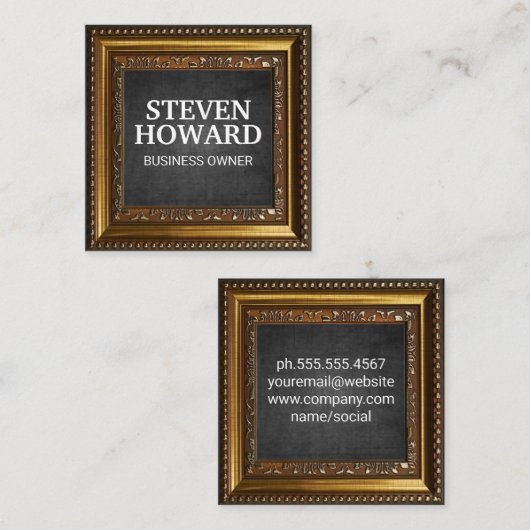 gouden  rand | Zwarte textuur Vierkante Visitekaartje (Voorkant / Achterkant)