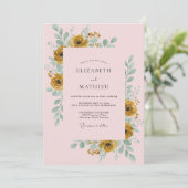 Gouden Ranunculus Roze Eucalyptus Bruiloft Kaart (Staand voorkant)
