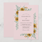 Gouden Ranunculus Roze Eucalyptus Bruiloft Kaart (Voorkant / Achterkant)