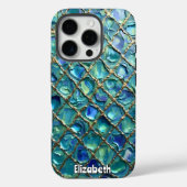 Gouden raster op blauwe mozaïek achtergrond Case-Mate iPhone case (Achterkant)