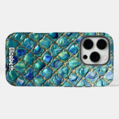 Gouden raster op blauwe mozaïek achtergrond Case-Mate iPhone case (Achterkant (horizontaal))