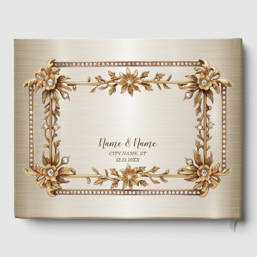 Gouden  Rechthoek Dimond Flowers Shiny Elegant Gastenboek (Achterkant)