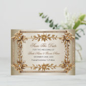 Gouden Rechthoek Dimond Flowers Shiny Save The Date (Staand voorkant)