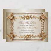 Gouden  Rechthoek Dimond Flowers Shiny Save The Date (Voorkant / Achterkant)