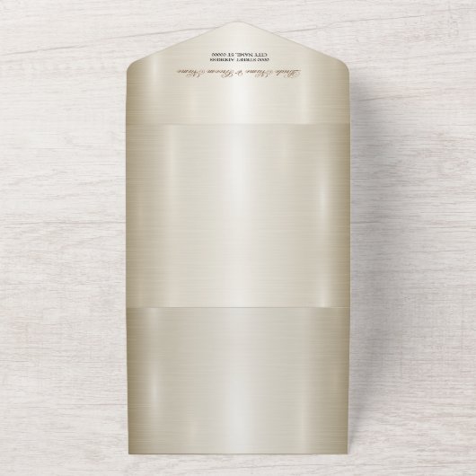 Gouden Rechthoek Dimond Flowers Shiny Wedding All In One Uitnodiging (Buitenkant)