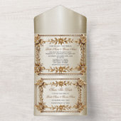 Gouden Rechthoek Dimond Flowers Shiny Wedding All In One Uitnodiging (Binnen)