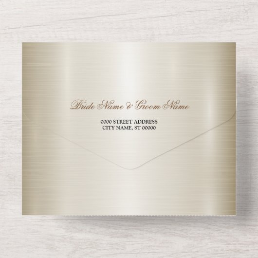 Gouden Rechthoek Dimond Flowers Shiny Wedding All In One Uitnodiging (Achterkant)