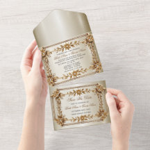 Gouden  Rechthoek Dimond Flowers Shiny Wedding