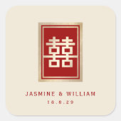 Gouden Rechthoek Dubbel Geluk Chinees Huwelijk Vierkante Sticker (Voorkant)