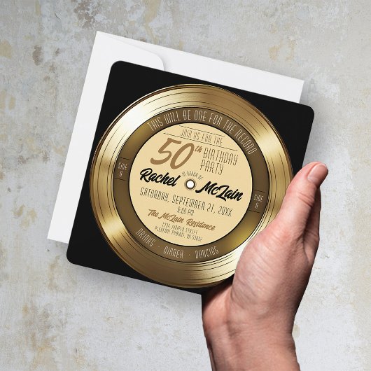 Gouden Record Retro 50e Verjaardagsfeestuitnodigin