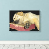 gouden rector slaapt op oud boek canvas afdruk (Insitu (Houten vloer))