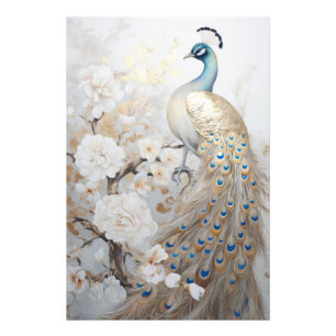 Gouden Regal witte pauw bloemen foto vergroting Afdruk