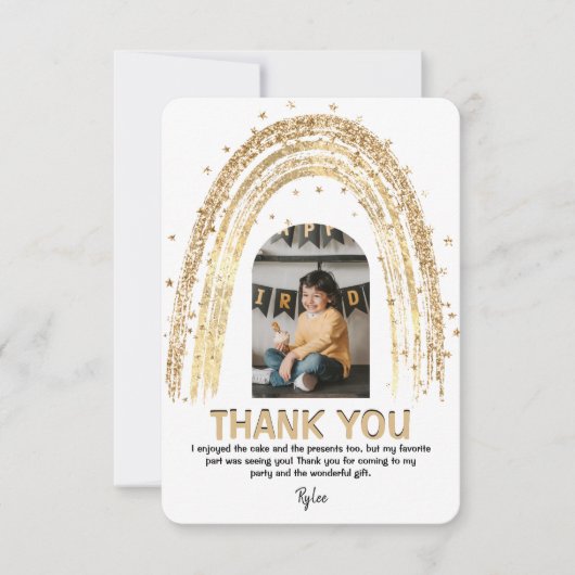 Gouden Regenboog | Kids Foto Verjaardag | Bedankkaart (Voorkant)
