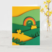 Gouden Regenboog Pot Volle Geluk Kaart (Gele Bloem)