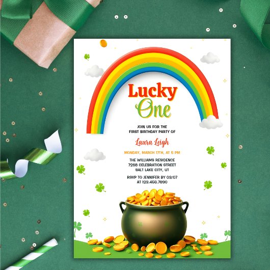 Gouden regenboog St Patricks Day Lucky 1st Birthda Kaart