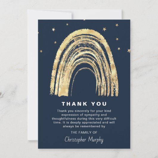 Gouden Regenboog & Sterren Sympathie Begrafenis Bedankkaart (Voorkant)