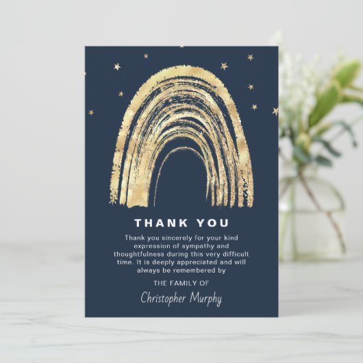 Gouden Regenboog & Sterren Sympathie Begrafenis Bedankkaart (Staand voorkant)