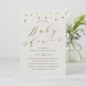 Gouden regendruppels en script baby shower nodigen kaart (Staand voorkant)