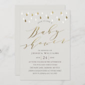 Gouden regendruppels en script baby shower nodigen kaart (Voorkant / Achterkant)